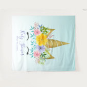 Gouden houd bloemige eenhoorn babyshower wandkleed (Voorkant (horizontaal))
