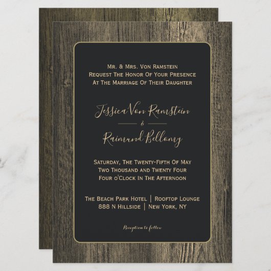 Gouden Houten Graan Bruiloft Kaart (Voorkant / Achterkant)