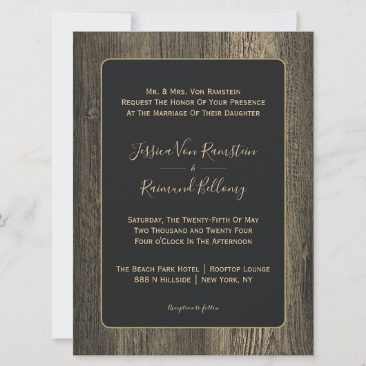 Gouden Houten Graan Bruiloft Kaart (Voorkant)