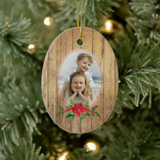 Gouden houten Poinsettia lijst foto sjabloon vakan Keramisch Ornament