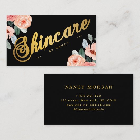 Gouden Huidverzorging Script Kalligrafie Waterverf Visitekaartje (Voorkant / Achterkant)
