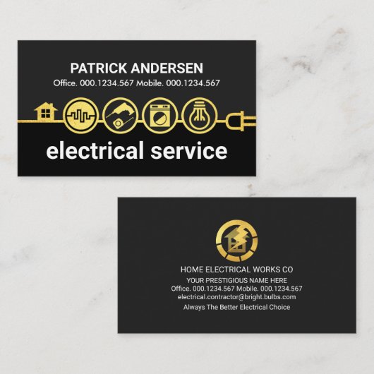 Gouden Huis Elektrische Iconen Power Line Visitekaartje (Voorkant / Achterkant)