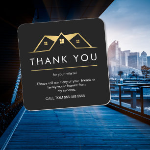 gouden huis verwijzing vastgoed dank u business vierkante sticker