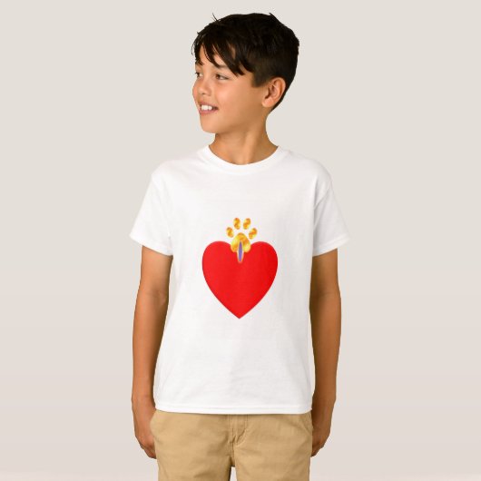 Gouden huisdier poot over rood hart t-shirt (Voorkant volledig)