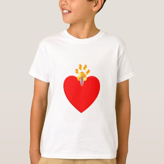 Gouden huisdier poot over rood hart t-shirt (Voorkant)