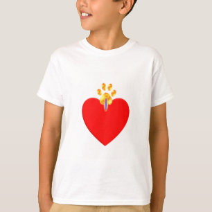 Gouden huisdierpoot over rode hart t-shirt
