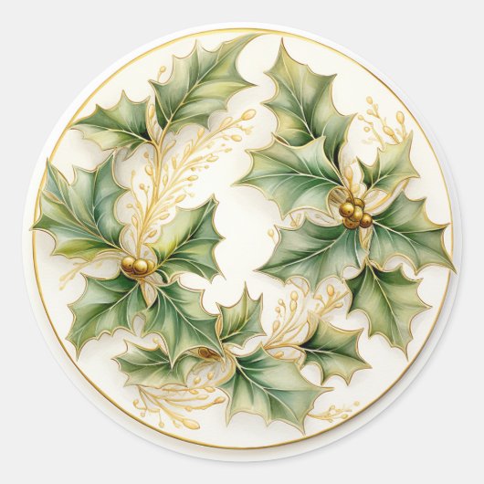 Gouden Hulstbesjes Ronde Sticker (Voorkant)