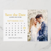 Gouden Huwelijksdag Spara de Datum Kalender Foto Folie Uitnodiging (Voorkant)