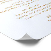 Gouden huwelijksdiner menu. Blauwe elegante eenvou Poster (Hoek)