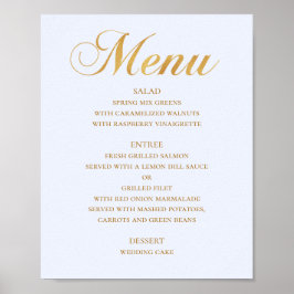 Gouden huwelijksdiner menu. Blauwe elegante eenvou Poster