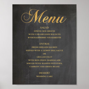 Gouden huwelijksdiner menu. Elegant krijtbord Poster