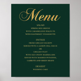 Gouden huwelijksdiner menu. Groen elegant eenvoudi Poster