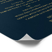 Gouden huwelijksdiner menu. Marine elegant eenvoud Poster (Hoek)