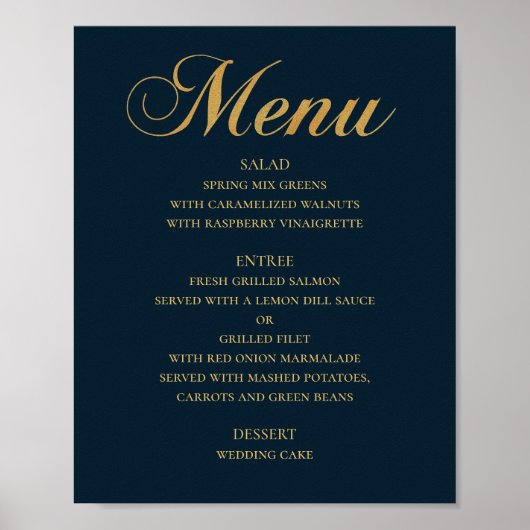 Gouden huwelijksdiner menu. Marine elegant eenvoud Poster (Voorkant)