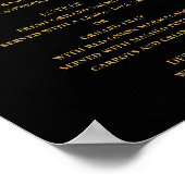 Gouden huwelijksdiner menu. Zwart elegant eenvoudi Poster (Hoek)