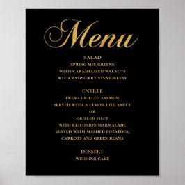 Gouden huwelijksdiner menu. Zwart elegant eenvoudi Poster