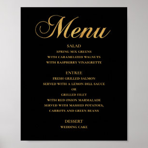 Gouden huwelijksdiner menu. Zwart elegant eenvoudi Poster