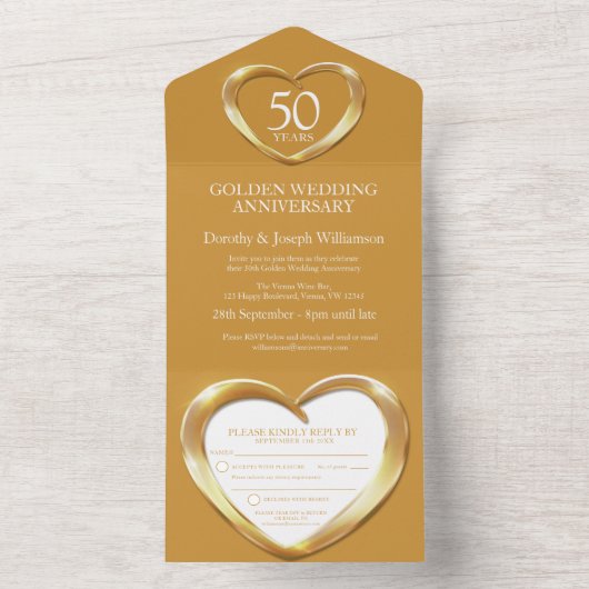 Gouden huwelijksjubileum 50 jaar feest evenement all in one uitnodiging (Binnen)