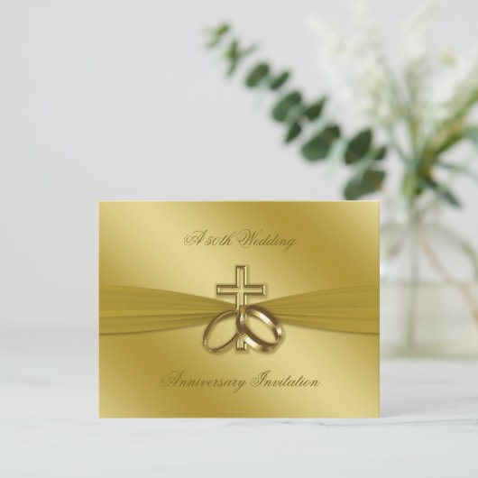 Gouden Huwelijksjubileum Uitnodiging Religieus (Staand voorkant)