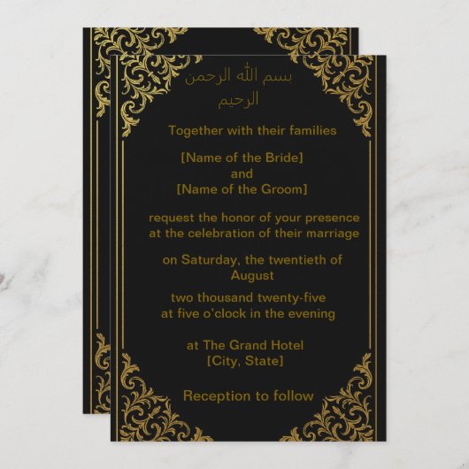 Gouden huwelijksuitnodiging _arabisch en engels on kaart (Voorkant / Achterkant)