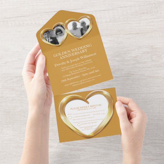 Gouden huwelijksverjaardag 50 jaar feest evenement all in one uitnodiging (Afscheurbaar)