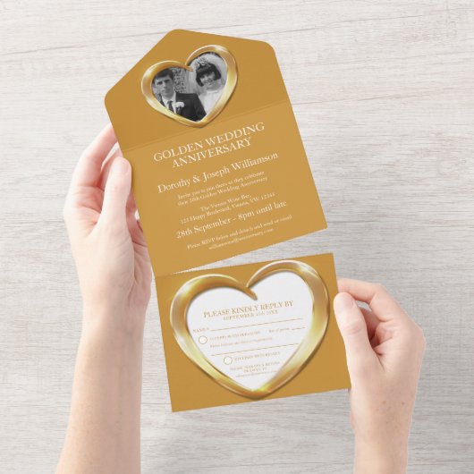 Gouden huwelijksverjaardag 50 jaar feest evenement all in one uitnodiging (Afscheurbaar)