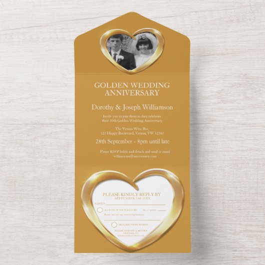 Gouden huwelijksverjaardag 50 jaar feest evenement all in one uitnodiging (Binnen)