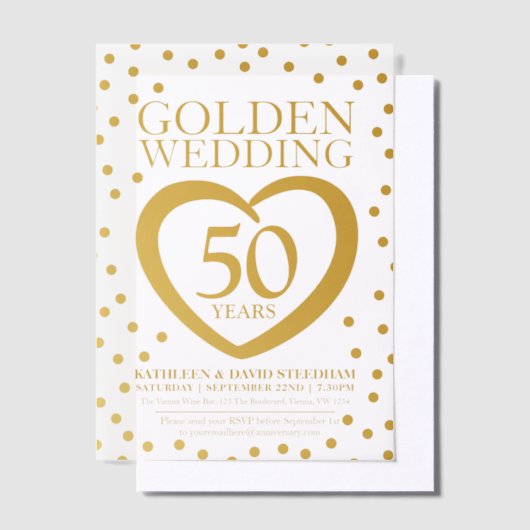 Gouden huwelijksverjaardag 50e goudkleurig hart vellum uitnodigingen (Offset)