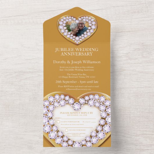 Gouden huwelijksverjaardag 75 jaar feest evenement all in one uitnodiging (Binnen)