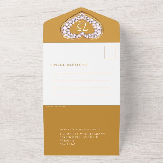 Gouden huwelijksverjaardag 75 jaar feest evenement all in one uitnodiging (Buitenkant)