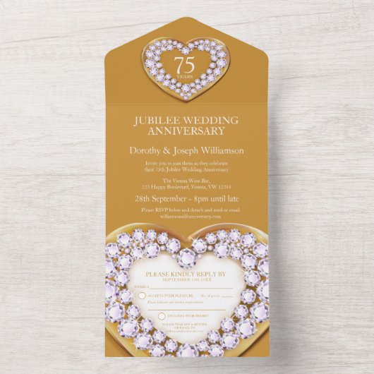 Gouden huwelijksverjaardag 75 jaar feest evenement all in one uitnodiging (Binnen)