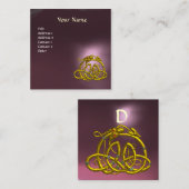 GOUDEN HYPER DRAGON KELTISCHE KNOPEN PAARSE GEM MO VIERKANTE VISITEKAARTJE (Voorkant / Achterkant)