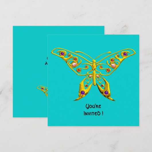 GOUDEN HYPER VLINDER, EDELGESTEENTEN, Turquoise Bl Kaart (Voorkant / Achterkant)