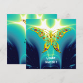 GOUDEN HYPER VLINDER,Edelstenen,Turquoise Blauw Fr Kaart (Voorkant / Achterkant)