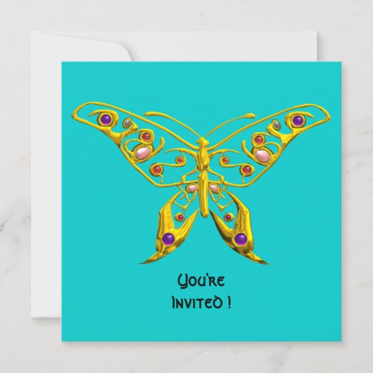 GOUDEN HYPER VLINDER,EDELSTENEN,Turquoise Blauw Kaart (Voorkant)