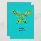 GOUDEN HYPER VLINDER MET EDELSTENEN, Turquoise Bla Kaart (Voorkant / Achterkant)