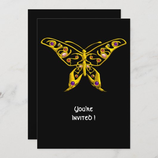 GOUDEN HYPER VLINDER MET EDELSTENEN Zwart Kaart (Voorkant / Achterkant)