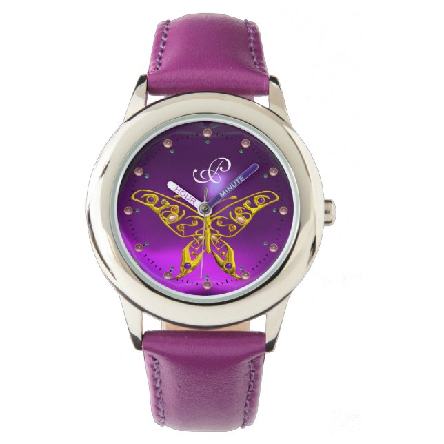 GOUDEN HYPER VLINDER Paarse Amethist Monogram Horloge (Voorkant)