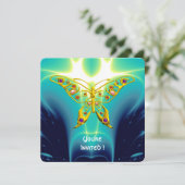 GOUDEN HYPER VLINDER, Turquoise Blauwe Fractale Go Kaart (Staand voorkant)