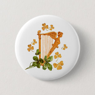 Gouden Ierse harp - Erin Go Bragh Ronde Button 5,7 Cm