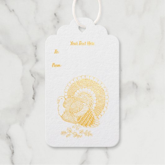 Gouden illustratie van mannelijke kalkoen Fanned T Cadeaulabels (Voorkant)