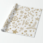 Gouden illustratiepatroon Kerstmis Cadeaupapier (Uitgerold)