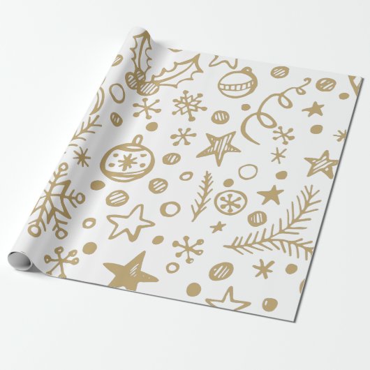 Gouden illustratiepatroon Kerstmis Cadeaupapier (Uitgerold)