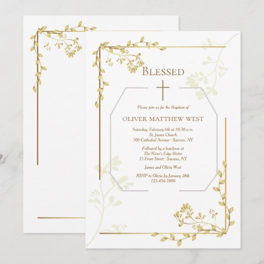 Gouden Impressie religieuze uitnodiging (Voorkant / Achterkant)
