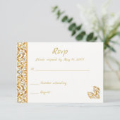 Gouden Indiase Hindoe bruiloft uitnodiging RSVP (Staand voorkant)