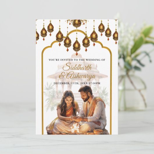 Gouden Indiase huwelijksceremonie Roka Hindu Bolly Kaart (Staand voorkant)