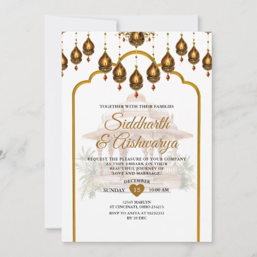 Gouden Indiase huwelijksceremonie Roka Hindu Bolly Kaart (Achterkant)