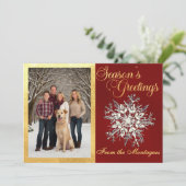 Gouden Ingelijste Foto & Kristal Sneeuwvlok Feestdagenkaart (Staand voorkant)