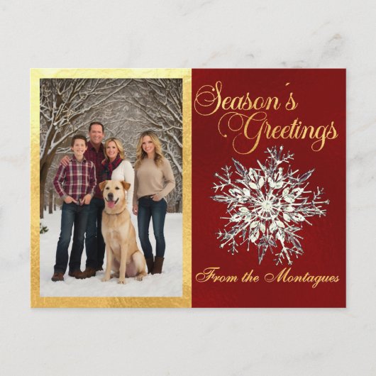 Gouden Ingelijste Foto & Kristal Sneeuwvlok Feestdagenkaart (Voorkant)