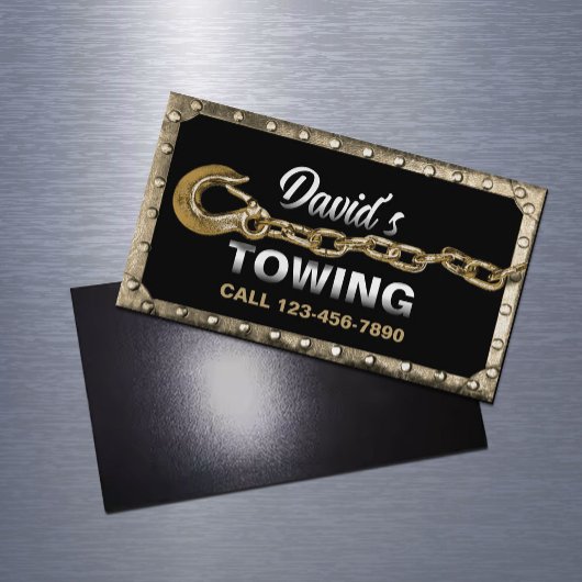  gouden ingelijste sleepvrachtwagen sleepdienst magnetisch visitekaartje